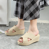 (2 pairs) Women Fashion Solid Color Cross Thick-Soled Wedge Heel Round Toe Slippers