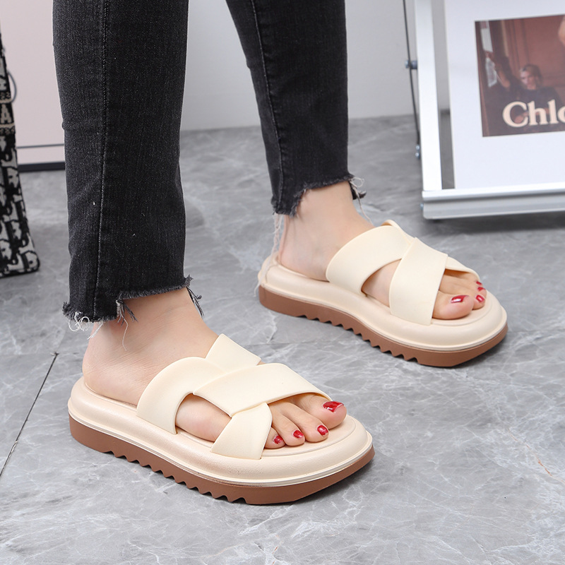 ( 2 pairs )Women Fashion Simple Round Toe Thick-Soled Slippers