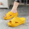 (2 pairs) Women Fashion Solid Color Cross Thick-Soled Wedge Heel Round Toe Slippers