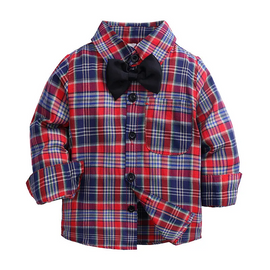 Fashion Boys Plaid Pattern Lapel Tie Shirt