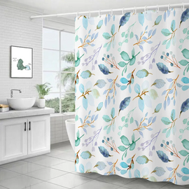 (Buy 1 Get 1) Fresh Green Leaves Series Digital Printing Toilet Partition Curtain Bathroom Free Punching Decorative Shower Curtain