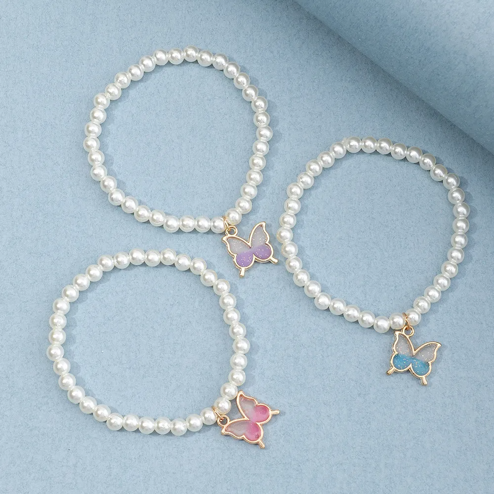 (Buy 1 Get 1) Children Kids Baby Fashion Girls Pearl Butterfly Bracelet Set