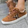 Women Fashion Casual Plus Size Leopard Star Round Toe Flat Sneakers