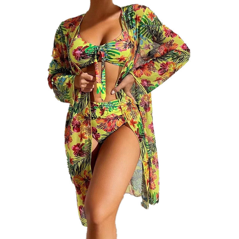 Women'S Fashion Sexy Floral Printing Swimsuit Three-Piece Set