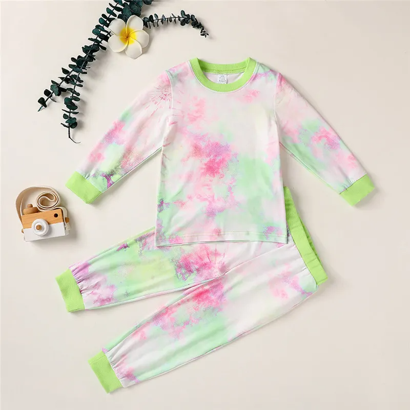 Fashion Tie-Dye Long-Sleeved Round Neck Top And Bottoms Set