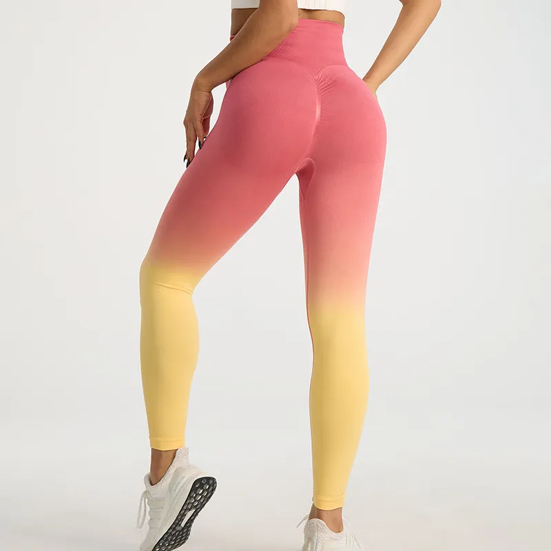 Women Fashion Gradient High Waist Hip Sports Fitness Yoga Pants