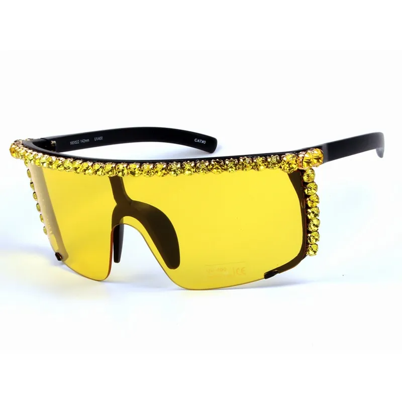 Fashion Windproof Rhinestone Decor Big Frame Sunglasses