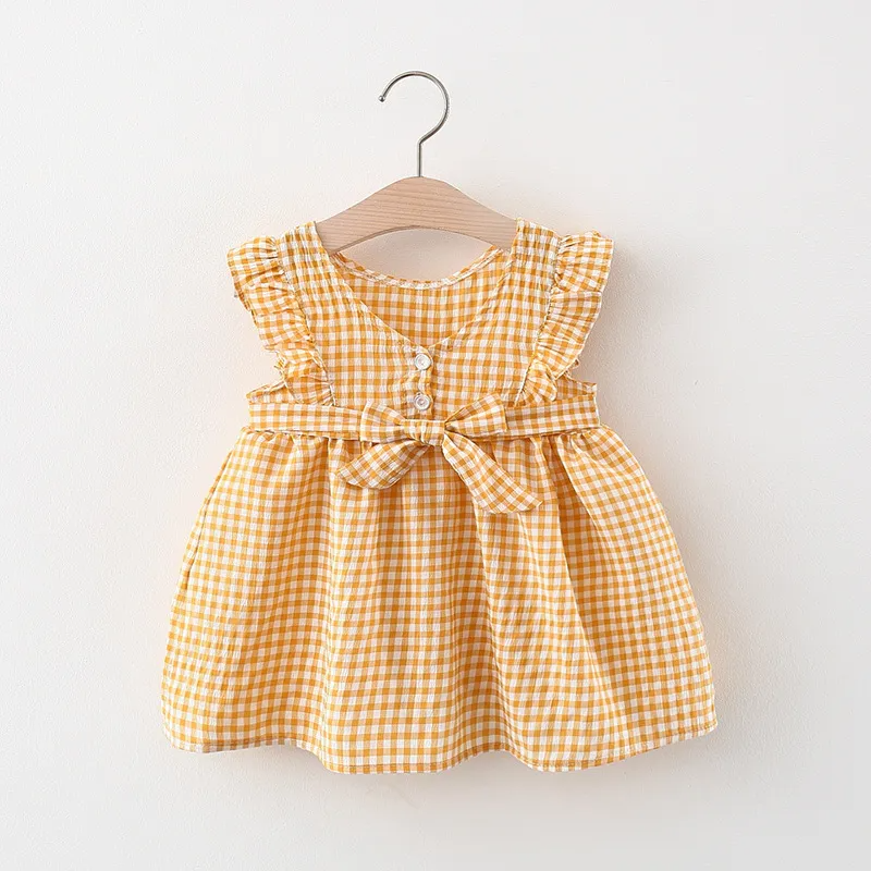 Toddlers Newborn Baby Fashion Girls Sleeveless Casual Basic Plaid Print Princess Dress