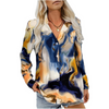 Women Long-Sleeved Tie Dye Marble Printed Button-Down Shirt V-Neck Office Chic Blouse