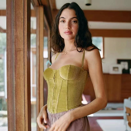 Women Simple Corduroy Inner Crop Top