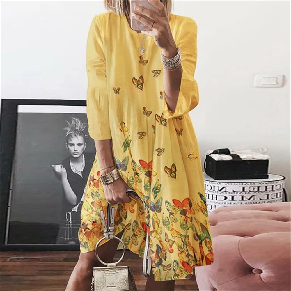 Women Fashion Casual Butterfly Printed Dress