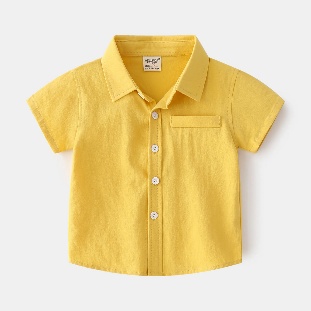 Children Kids Baby Fashion Boys Casual Basic Short Sleeve Solid Color Lapel Shirt