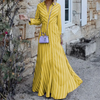 Women Ramadan /Eid Fashion Casual Stripe Long Sleeve Maxi Shirt Dress