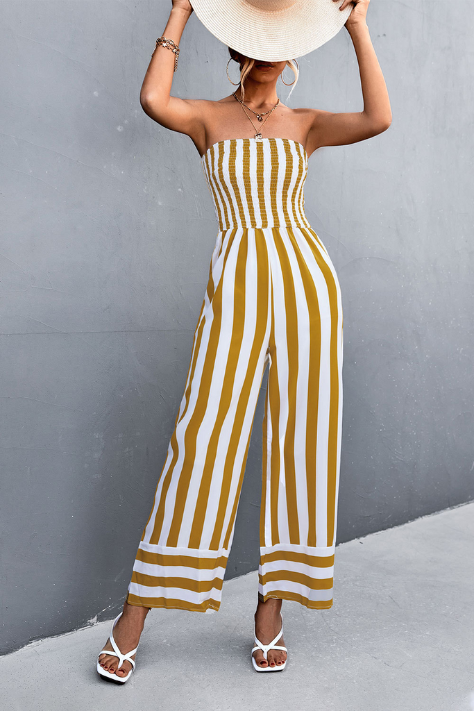 Women Classic Tube Top Print Stripe Jumpsuit