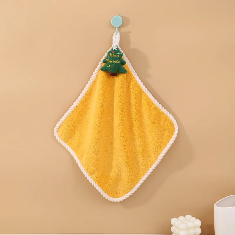 (Buy 1 Get 1) Warp Knitted Coral Fleece Santa Claus Hand Towel Soft Cute Hanging Kitchen Square Towel Rag