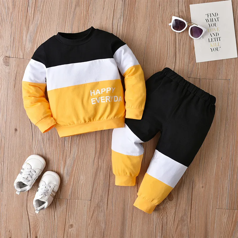 Kids Baby Boys Autumn Winter Fashion Casual Color Matching Letter Sweatshirts Long Sleeve Trousers Set