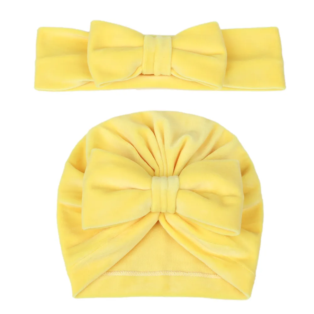 Mother And Child Simple Solid Color Bowknot Velvet Hat Two-Piece Set