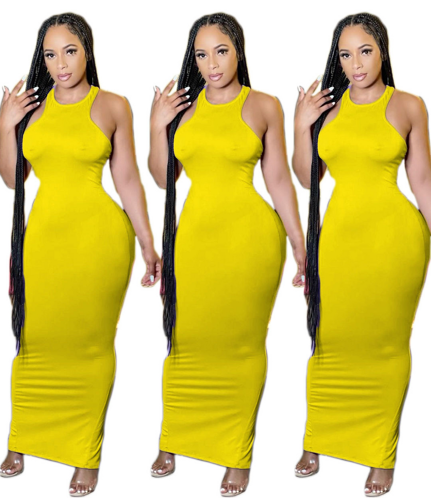 Women Fashion Sexy Basic Solid Color Sleeveless Tight Maxi Dress