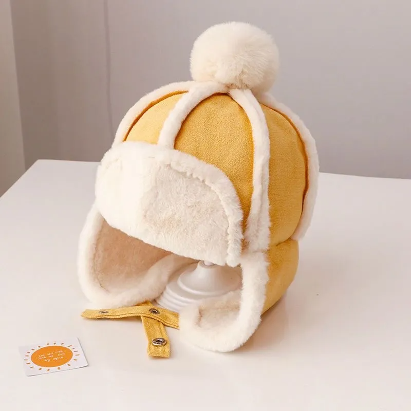 (Buy 1 Get 1) Kids Autumn Winter Casual Cute Woollining Big Fur Ball Suede Cap