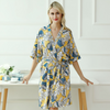 Women Leaf Print Lace-Up Home Pajamas Night-Robe