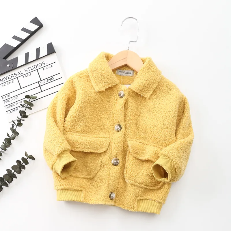 Kids Casual Simple Solid Color Lapel Long Sleeve Single-Breasted Plush Coat