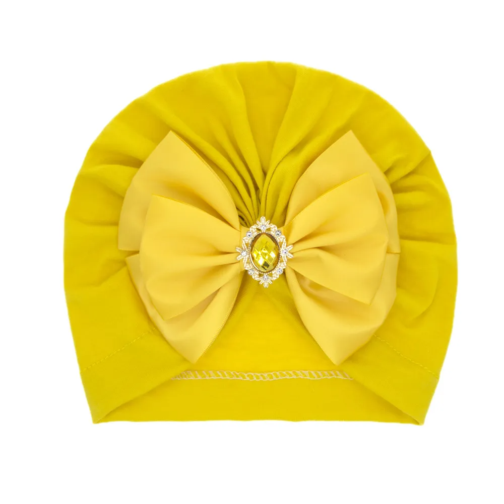 Kids Simple Solid Color Big Bow Rhinestone Pullover Hat