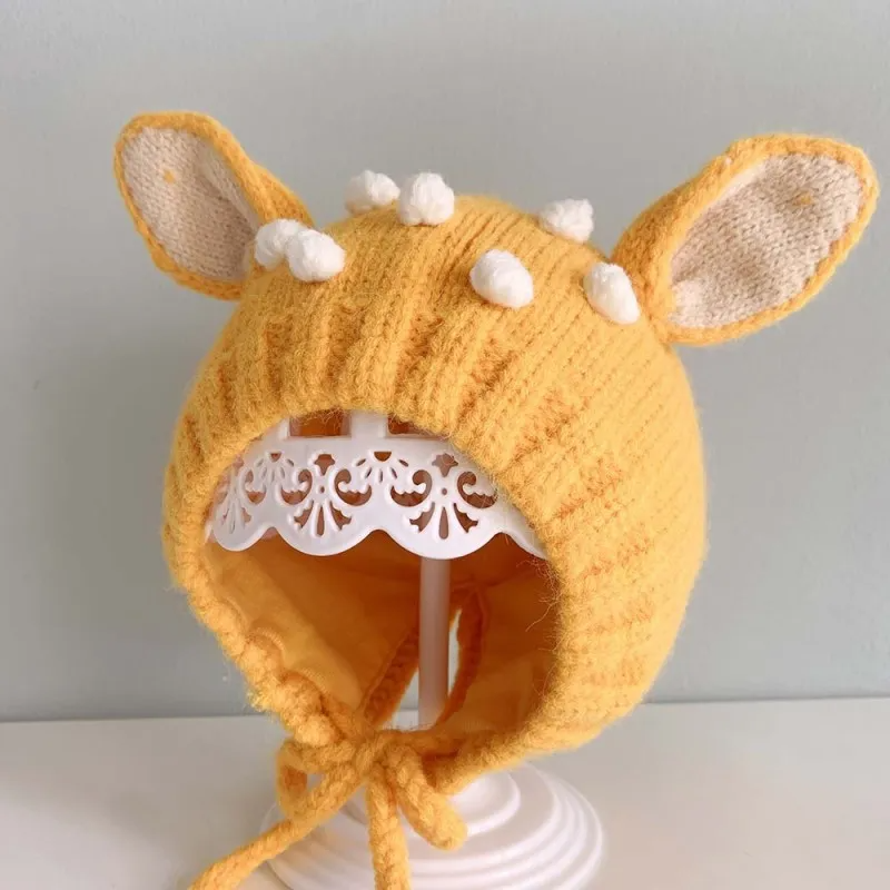 Kids Pullover Hat With Double Rabbit Ears Windproof And Warm Cartoon Knitted Hat