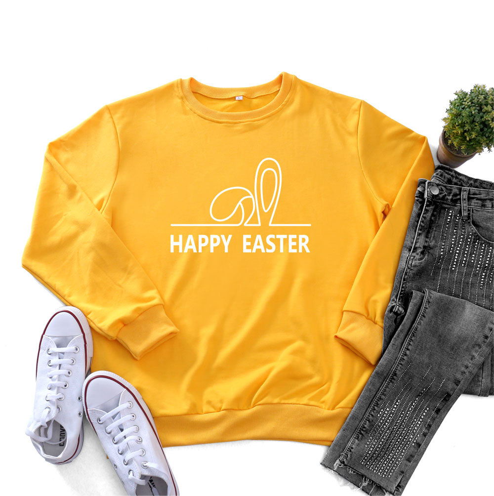 Easter Fashion Ladies Long Sleeve Bunny Ears Printed Round Neck Sweatshirt