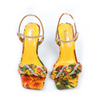 Women Fashion Sexy PU Rhinestone Floral Printed Square Toe Chunky Heel Sandals