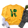 St.Patrick'S Day Fashion Women'S Long-Sleeved LOVE Four-Leaf Clover Print Round Neck Sweater