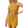 Women'S Fashion One-Shoulder Crop Top + Shorts Two-Piece Set