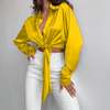 Fashion Elegant Lapel Long Sleeve Cropped Long Sleeve Blouses