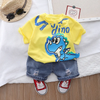 Kids Baby Boys Summer Fashion Casual Cute Cartoon Dinosaur Round Neckt-Shirt Denim Shorts Set