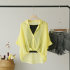 Women Fashion Solid Color Pullover See-Through Chiffon Blouse Black Camis Two-Piece Set