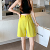 Women Fashion Casual Loose High-Waisted Half-Zip Wide-Leg Denim Shorts