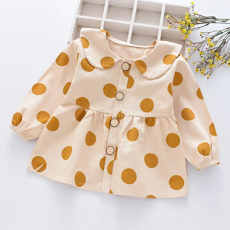 Children Kids Baby Fashion Girls Long Sleeve Dot Print Casual Lapel Top