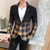 New Style Fashion Men Slim Fit Leisure Plaid Pattern One Button Blazers