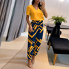 Women'S Fashion Casual V-Neck Printed Short-Sleeved Trousers Two-Piece Set