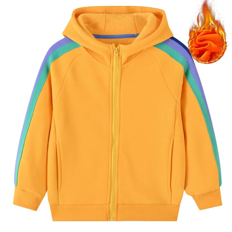 Kids Casual Long Sleeve Zipper Fleece-Lined Hooded Coat