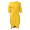 Women Fashion Office Elegant Solid Color Round Neck Cropped Sleeve Pleated Slim-Fit Brooch Dress