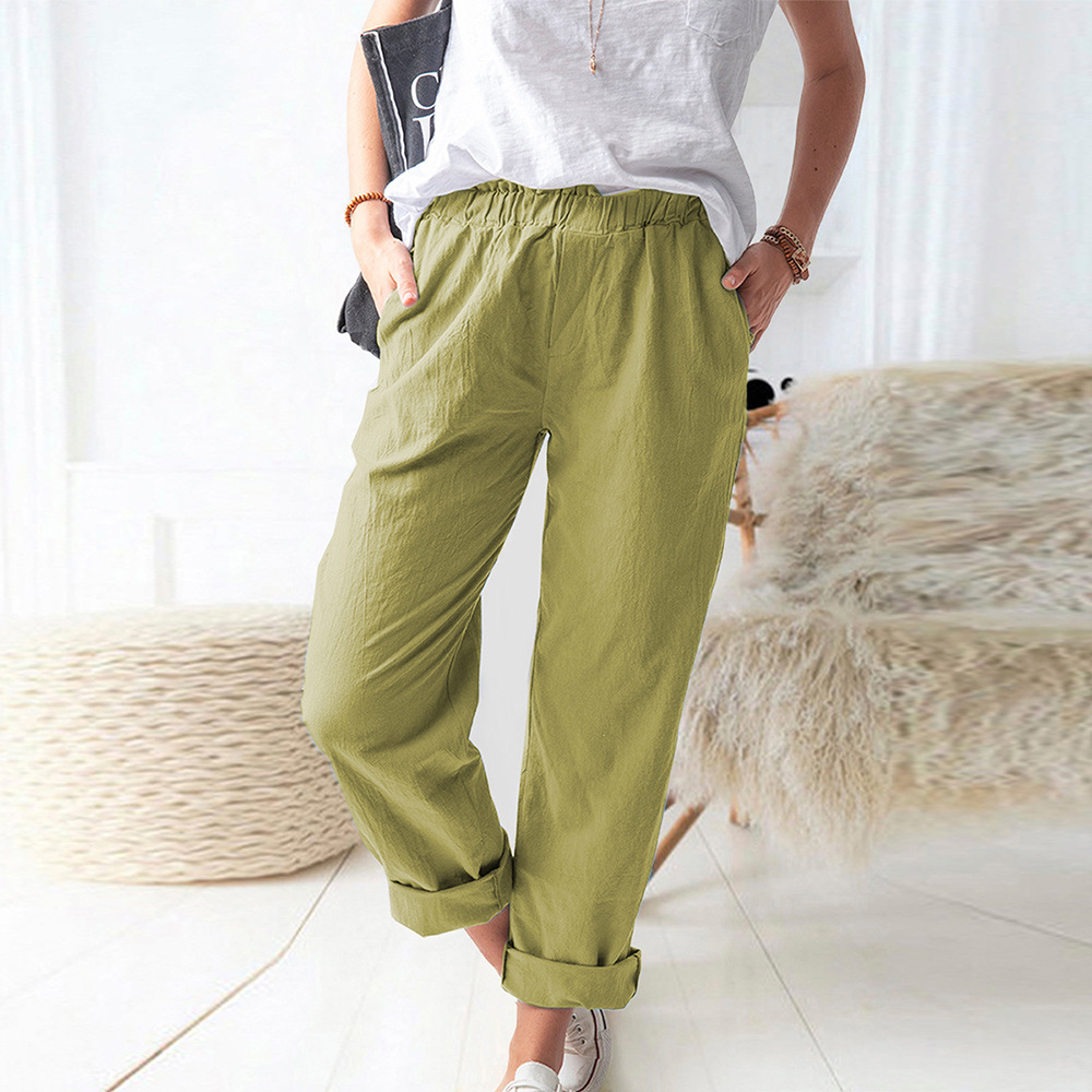 Women Summer Loose Casual Solid Color Pocket Wide Leg Pants