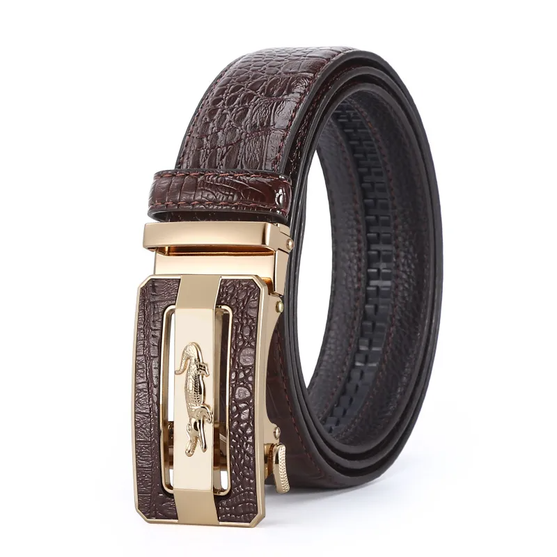 Men Business Cowhide Crocodile Metal Buckle Belt