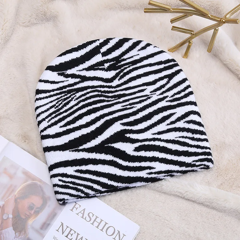 (Buy 1 Get 2) Autumn And Winter Neutral Fashion Cow Zebra Knitted Hat