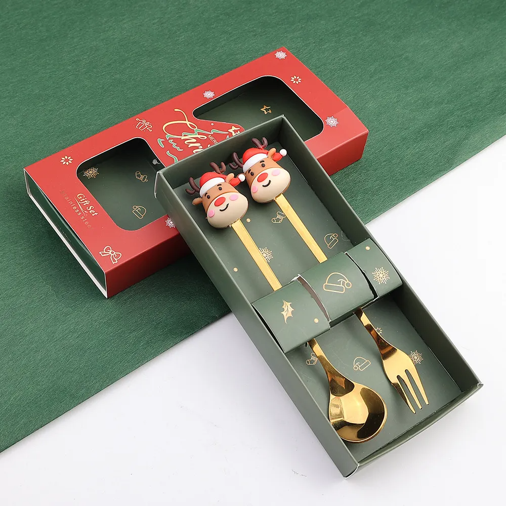 (Buy 1 Get 1) Cartoon Creative Santa Elk Mini Christmas Fork Spoon 2-Set Tableware