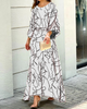 Casual Elegant Women Long Sleeve Lantern Sleeve Top Loose Graphicl Printing Skirt Set