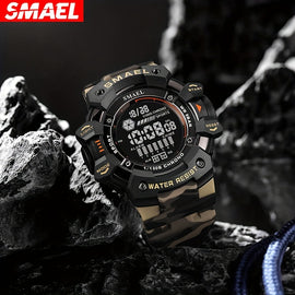 Sports Digital Wristwatch For Outdoor Mountaineering, LED Night Light Multifunctional Alarm Calendar Watch With Large Dial Camo Strap FS