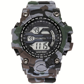 Boys' Camo Silicone Strap Digital Watch - Large Dial, Date & Week Display, Alarm, Chronograph, Luminous, Waterproof FS