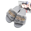 Women Leisure Plush Metal Chain Design Flats Slippers Shoes