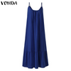 Women'S Fashion Boho Casual Solid Color Ruffle Loose Slip Dress