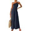 Women Single Strap Ruched High Waist Casual Wide Leg Jumpsuit